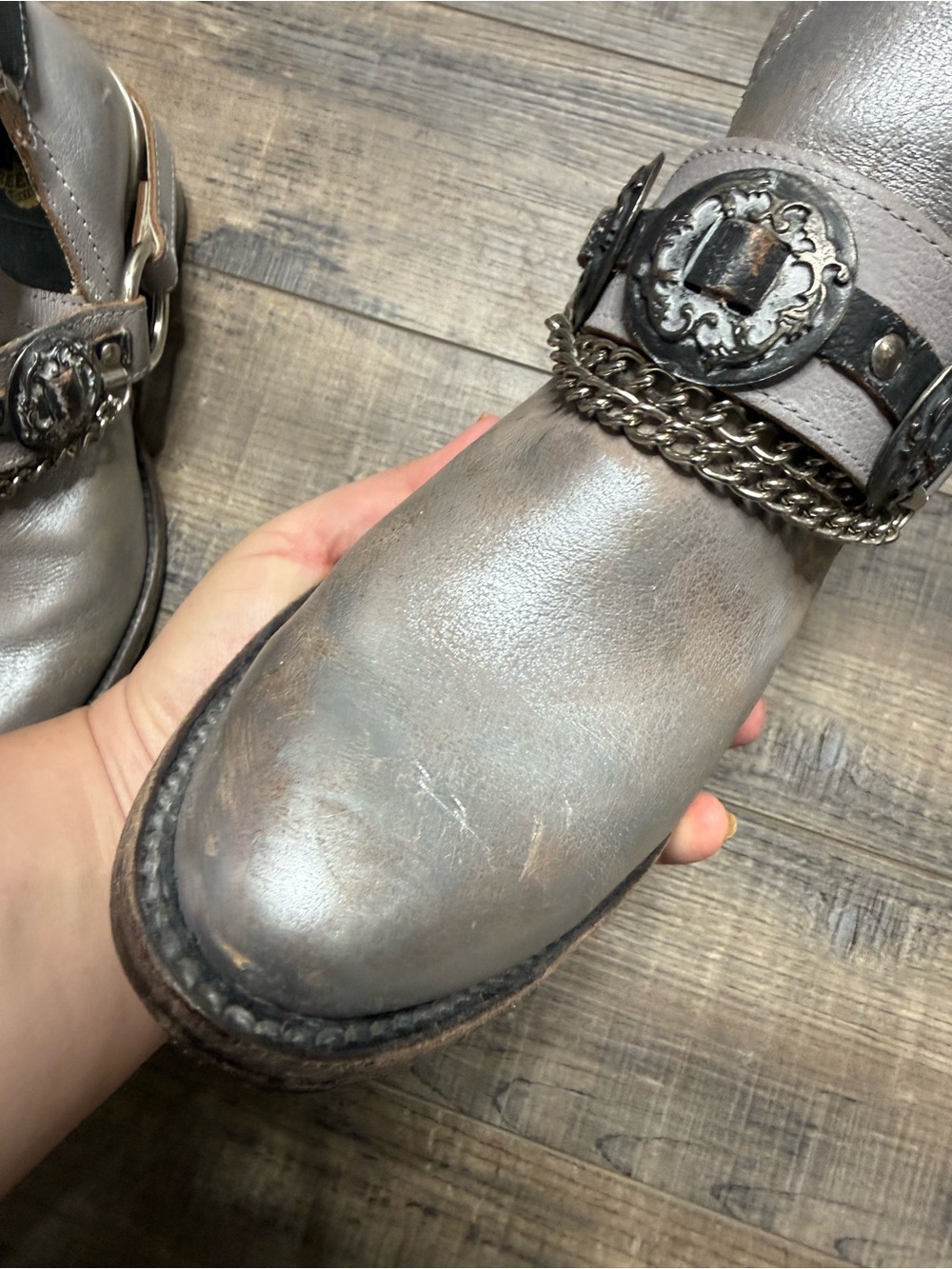 Freebirds Mystic Metallic Silver Western-Inspired Ankle Booties Buckle Size 6 - Picture 5 of 13